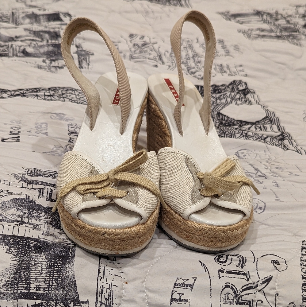 Prada Wedge Platform Espadrilles Sandals